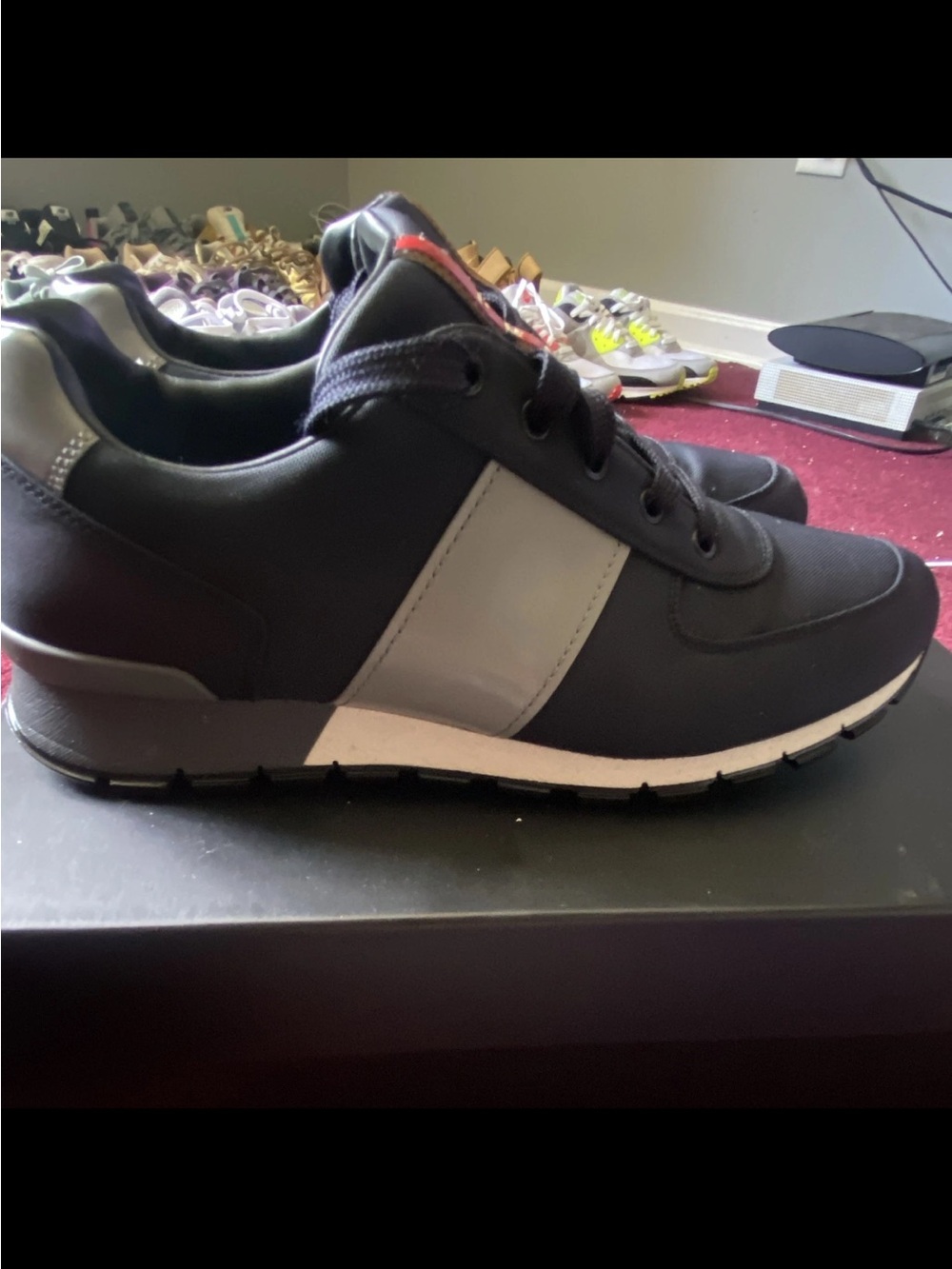 Prada Mens 10 Blue Gray Low Top Sneakers